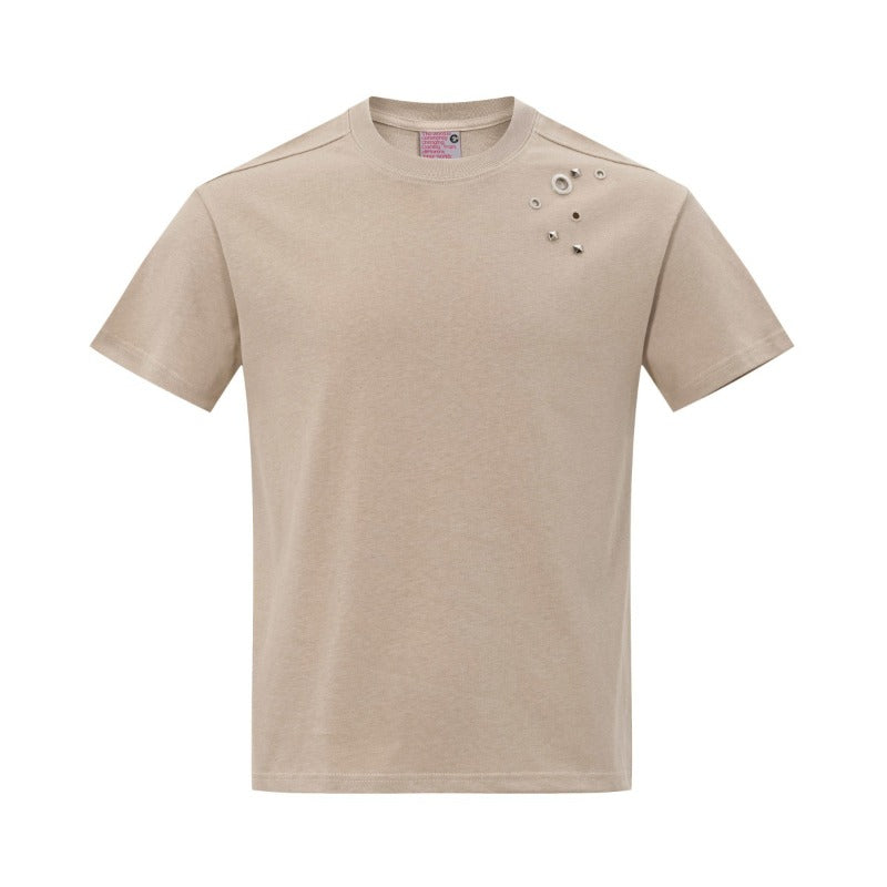 Men's t-shirt - american high street retro streetwear couple style deconstructed solid color design - men's crew neck slightly loose short sleeve t-shirt