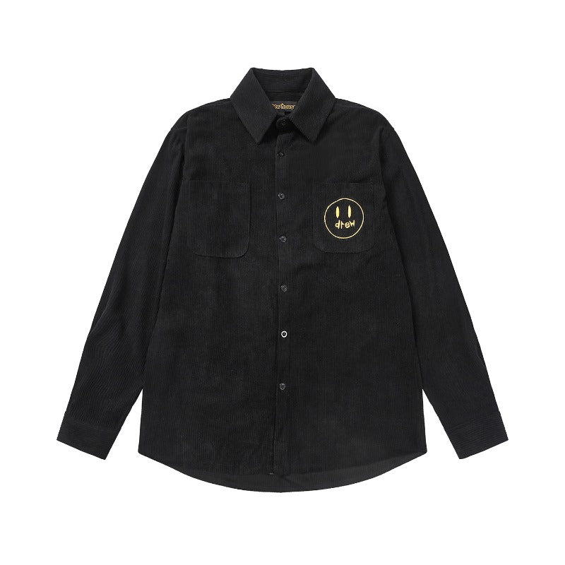 Drew house jacket fall and winter d@ew corduroy core smiley letter pattern long sleevesshirt