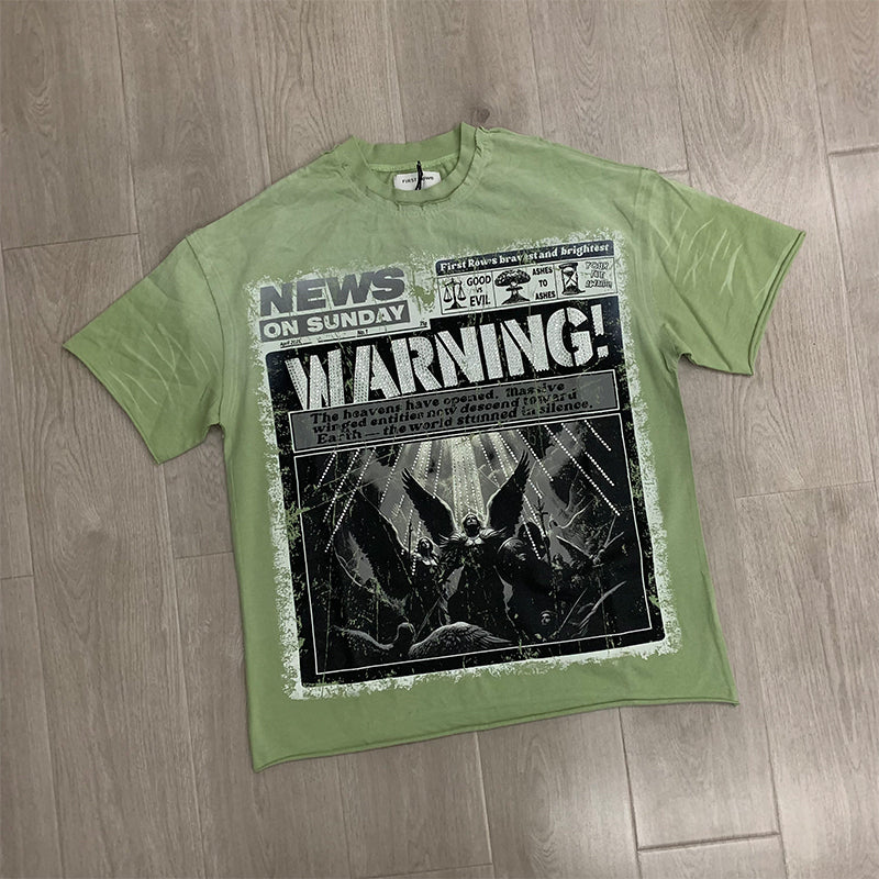 First Row T Shirts Breaking News Warning From Heaven Cropped Tee 2026ss European and American Street Trend Brand