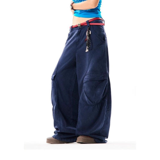 Women jeans retro multi flap pocket pants
