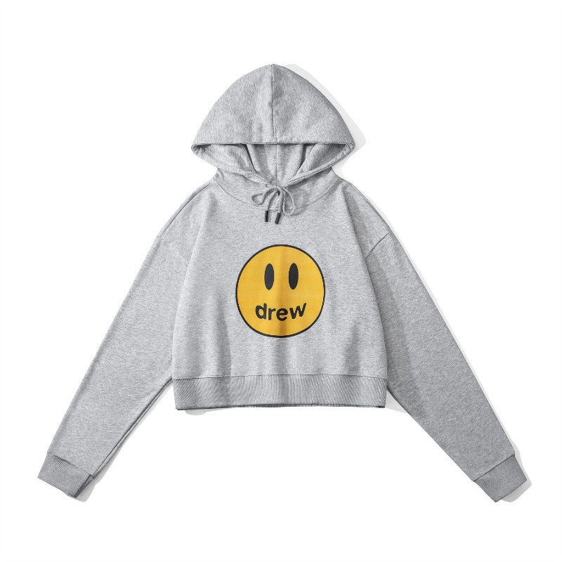 Drew house hoodie - early autumn d@ew smiley face letter print cropped hoodie (women's)