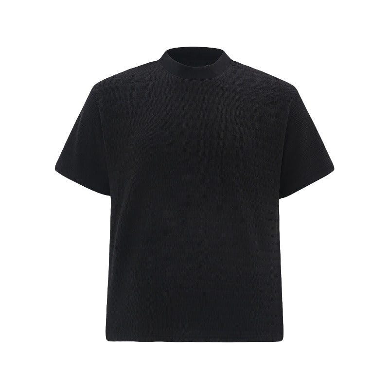 Men's t-shirt - vintage unisex style, textured micro-stretch fabric, solid color design, men's high street slim fit short sleeve tee