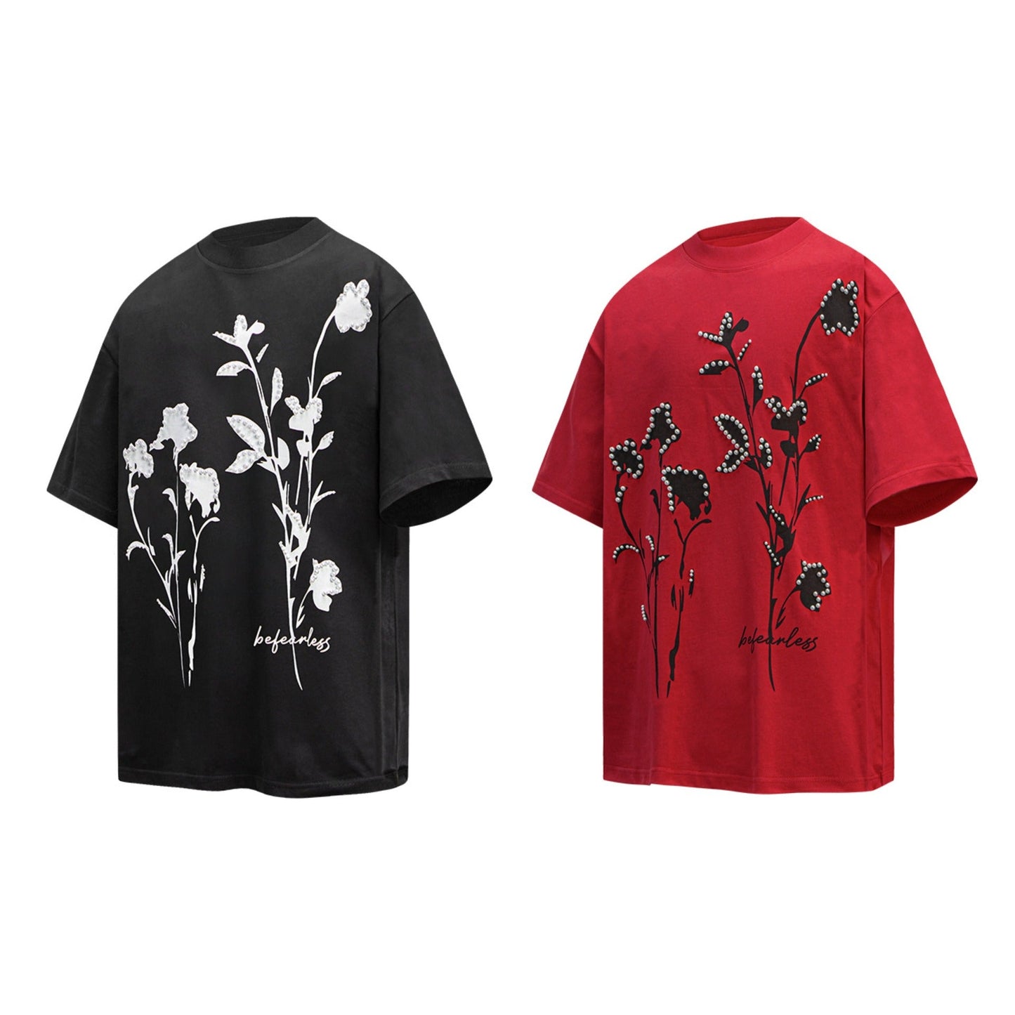 Unisex T-shirts Summer Printed Beaded Men's Loose Crew Neck Short Sleeve T-Shirt