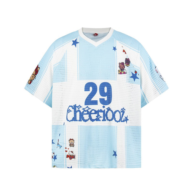 Men's t-shirt - american retro unisex patchwork print breathable jersey short sleeve design - men's high street loose fit tee