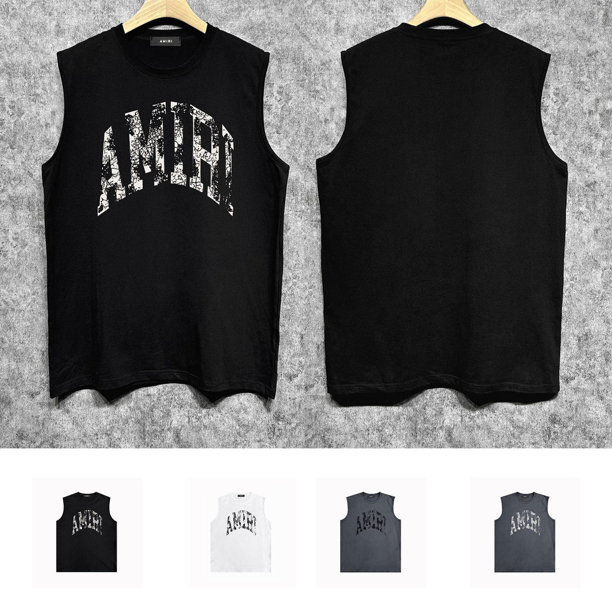 Amiri tank top with cracked curved letter cut outprinting