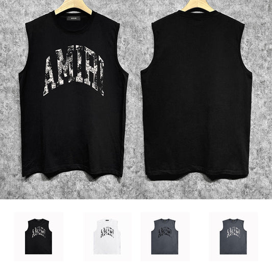 Amiri tank top with cracked curved letter cut outprinting