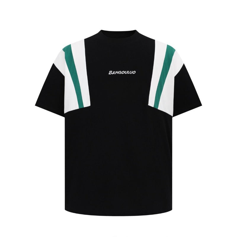 Men's t-shirt: american streetwear summer style - deconstructed, high-end, patchwork, relaxed fit, short-sleeve tee