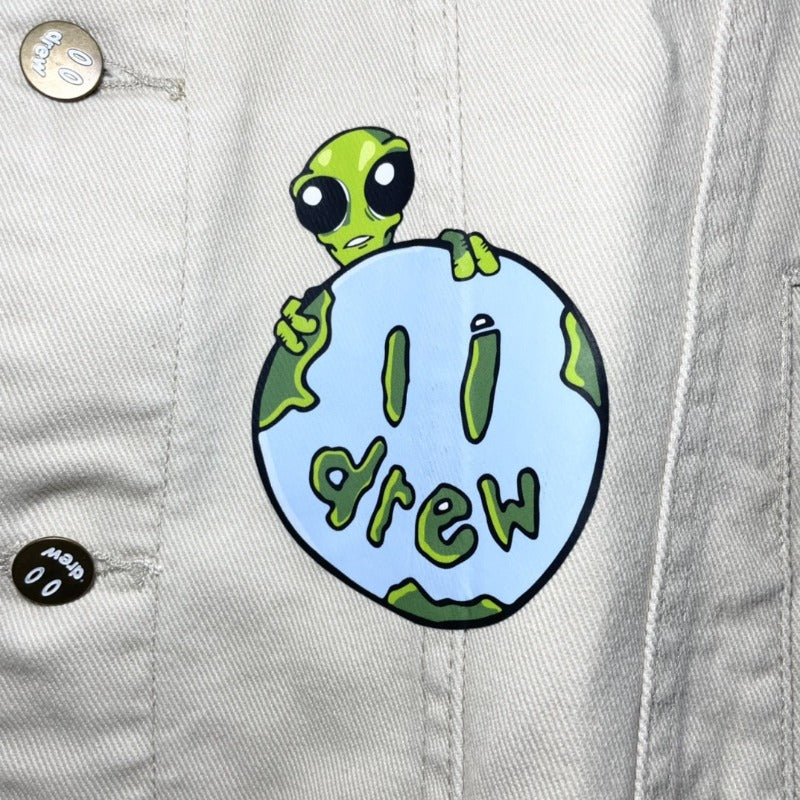 Drew house jacket - spring/autumn d@ew smiley face multi-element alien badge patchwork illustration denim jacket
