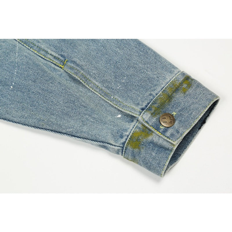 Drew house jacket early autumn d@ew flip smiley face splash ink printing denim outwear