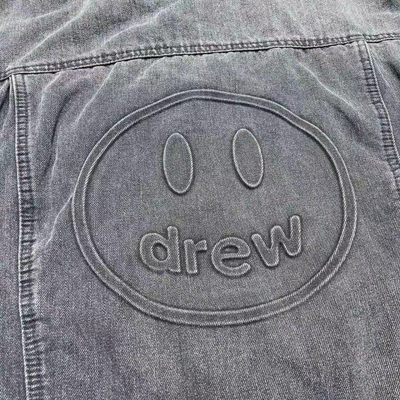 Drew house jacket early spring d@ew washed knife-cut damaged stamped smiley face denim outwear
