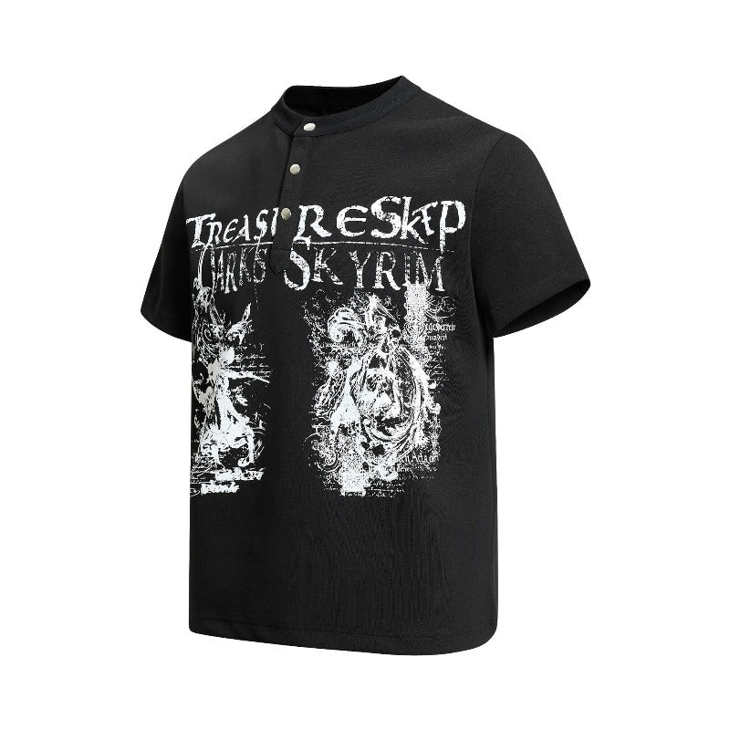 Men's t-shirt - american retro unisex air layer streetwear button design - high street slim fit short sleeve tee