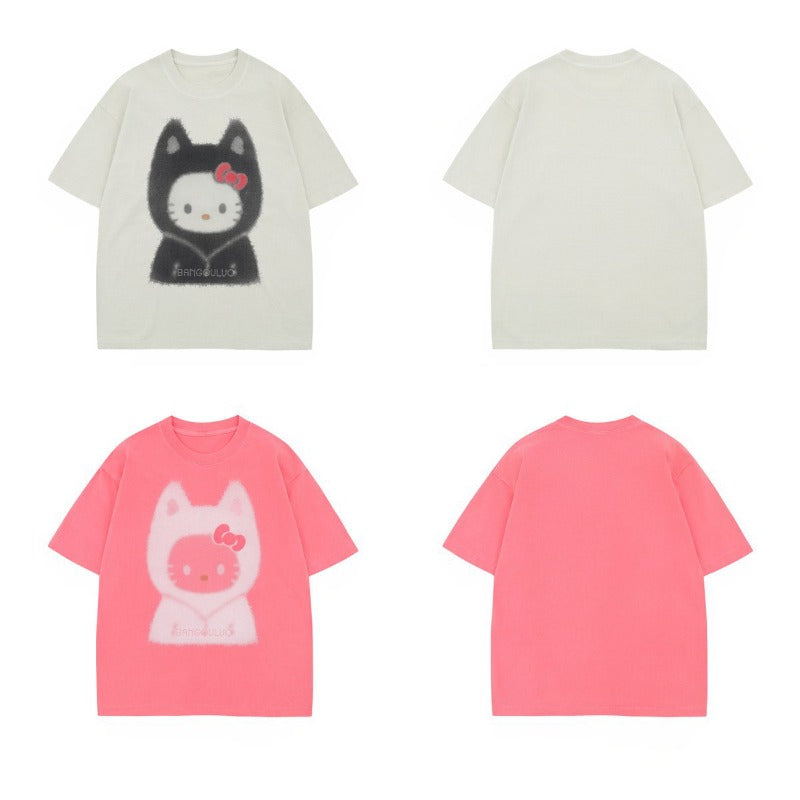 Men's t-shirt - american style, unisex, summer streetwear, fun cartoon, minimalist design, loose fit, crew neck, short sleeve t-shirt for men