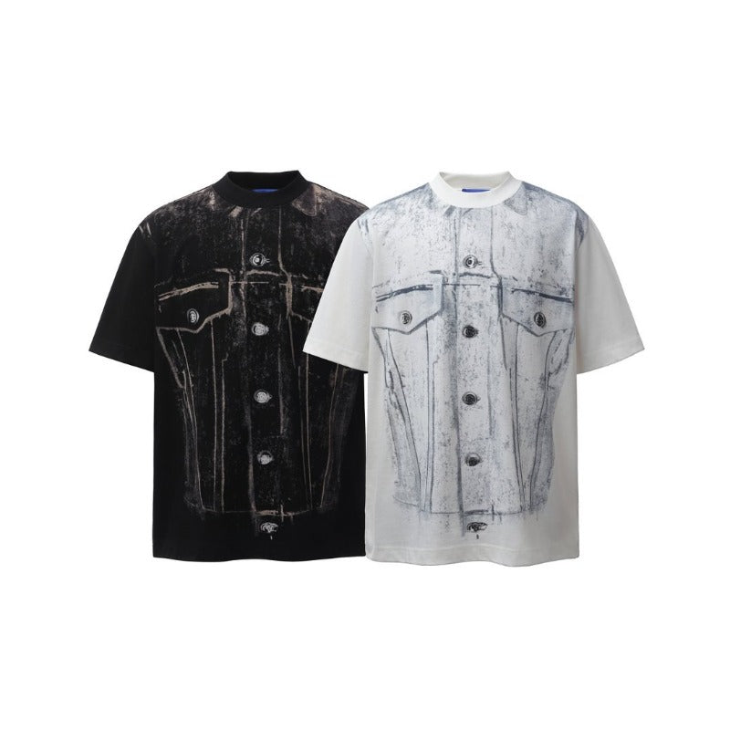 Men's t-shirt: american retro heavyweight double yarn high-quality creative print design, men's crew neck loose fit short sleeve t-shirt
