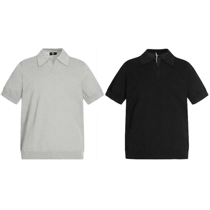 Men t shirt mfy american street niche style deconstructed short-sleeved tclassy lapel design men's slightly loose knitting shirt