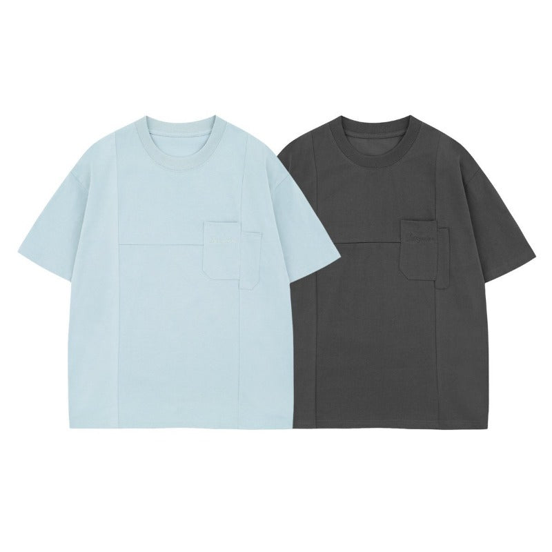 Men's t-shirt - american style, unisex, summer streetwear, high-end, deconstructed solid color design, relaxed fit, crew neck, short sleeve tee