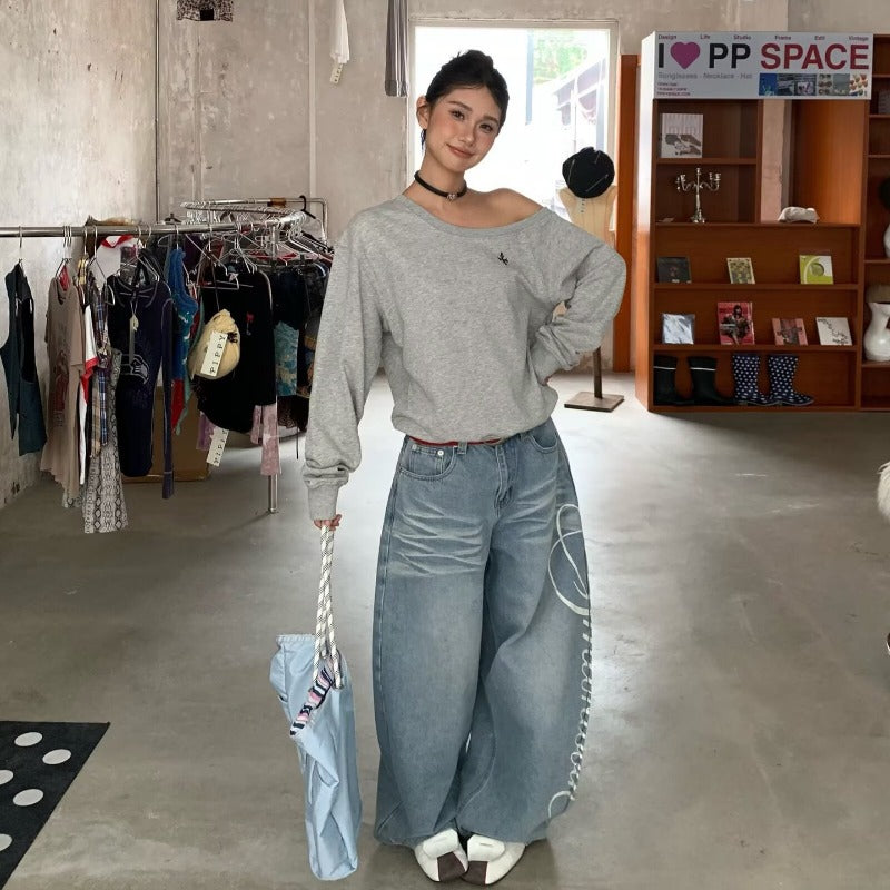 Women jeans retro letter print women loose