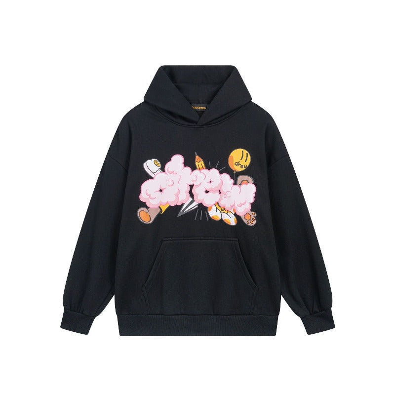 Drew house hoodie fall and winter d@ew cloud balloon pattern fleece-lined hooded sweatshirt