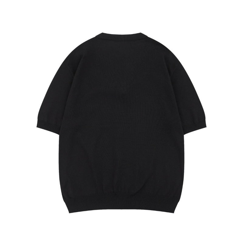 Men t shirt american summer street trendy old money style retropure color design loose men's v neck knitting shirt short sleeve t-shirt