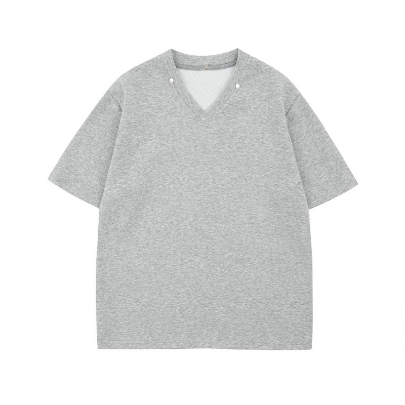 Men t shirt american neutralsummer street trendyretro space cotton pure color design loose men's detachable collar short-sleeved t-shirt