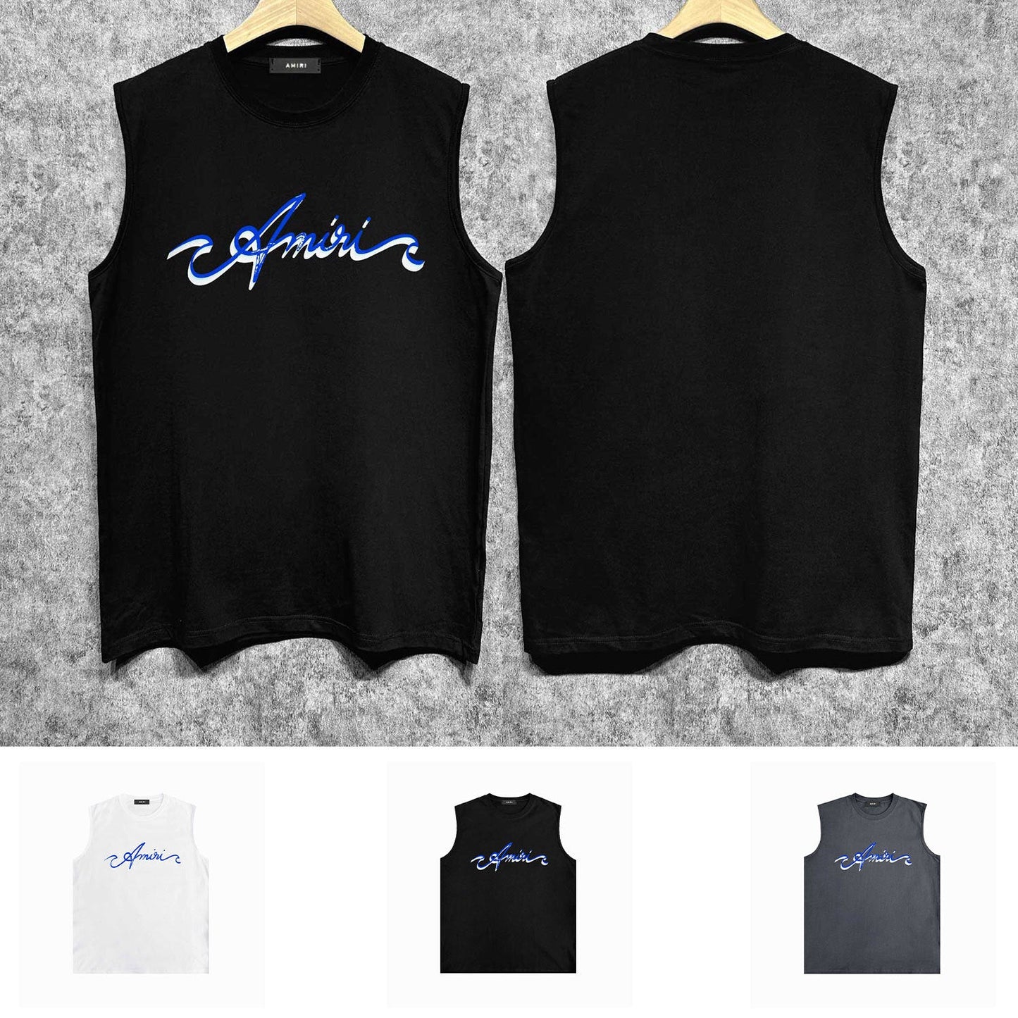Amiri tank top blue art word printing