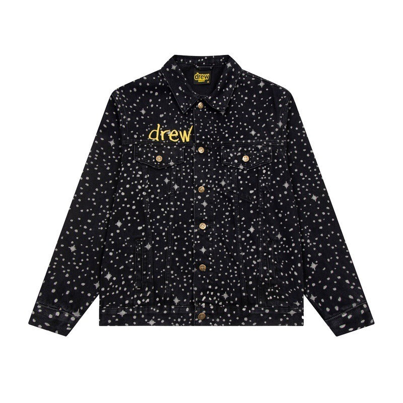 Drew house jacket spring & fall d@ew embroider smiley face letter splash ink denim outwear