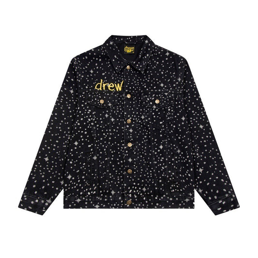 Drew house jacket spring & fall d@ew embroider smiley face letter splash ink denim outwear