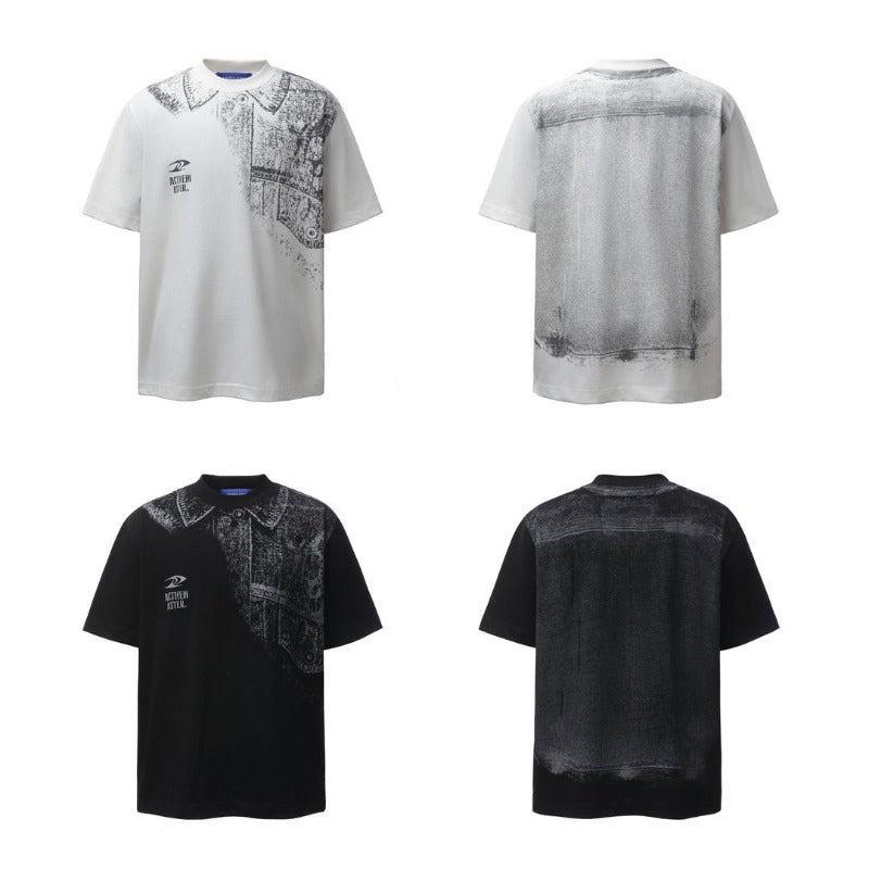 Men's t-shirt: american retro heavyweight double yarn high-quality creative print design, men's crew neck loose fit short sleeve t-shirt
