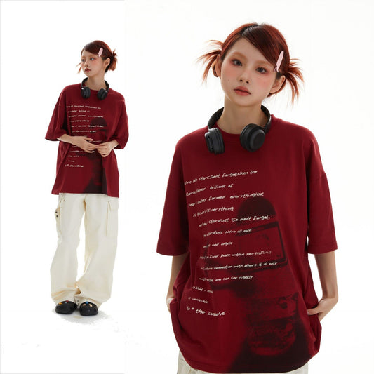 Unisex T-shirts Spring Shadow Alphabet Men's and Women's Loose Short Sleeve T-Shirts