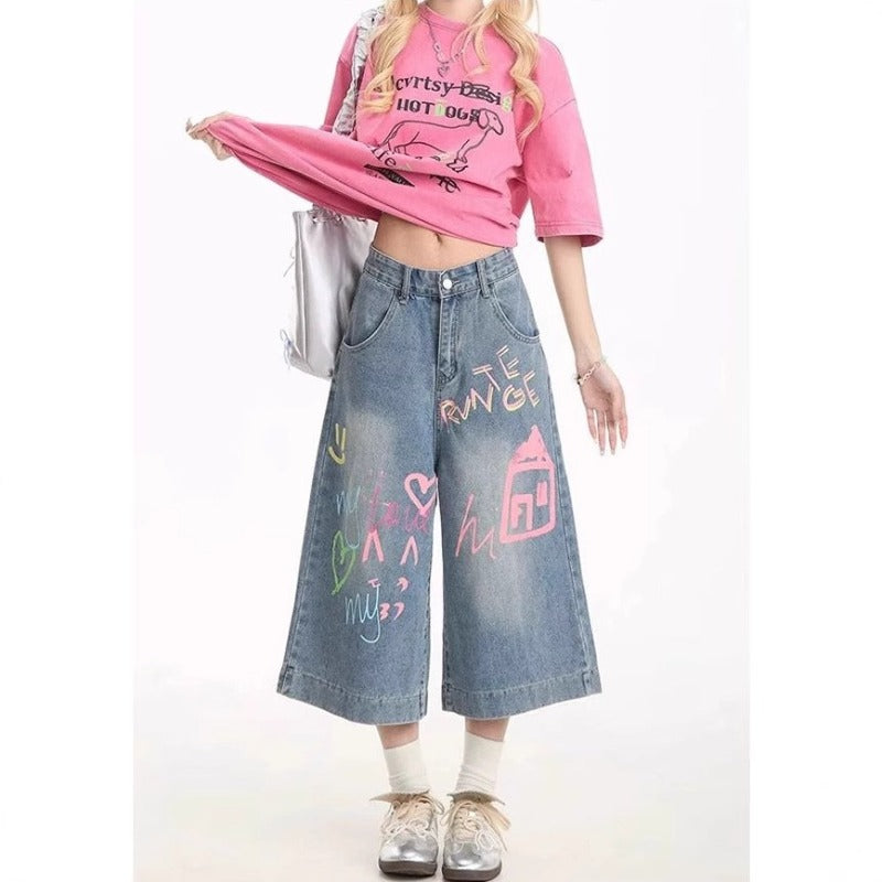 Women's jeans retro cropped pants women's summer loose
