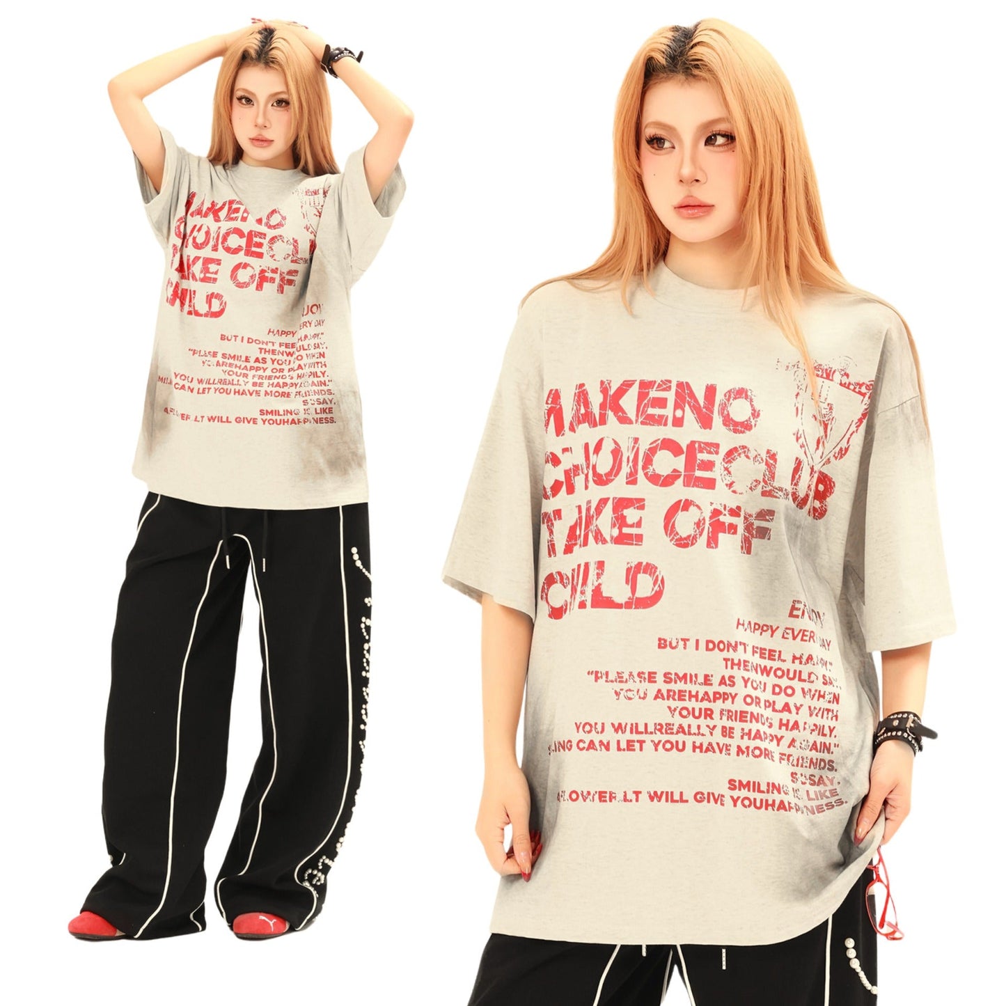 Unisex T-shirts Street Vintage Alphabet Men's Loose Short Sleeve T-Shirt