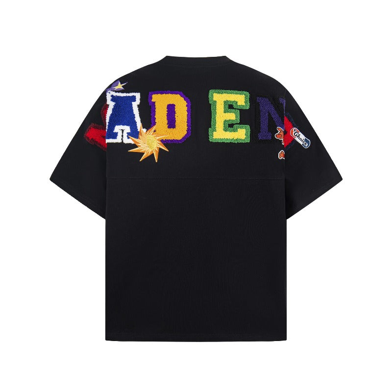 Men t shirt american retrog double yarn neutral style towel embroidered half sleeve design men's high street loose short sleeve t-shirt
