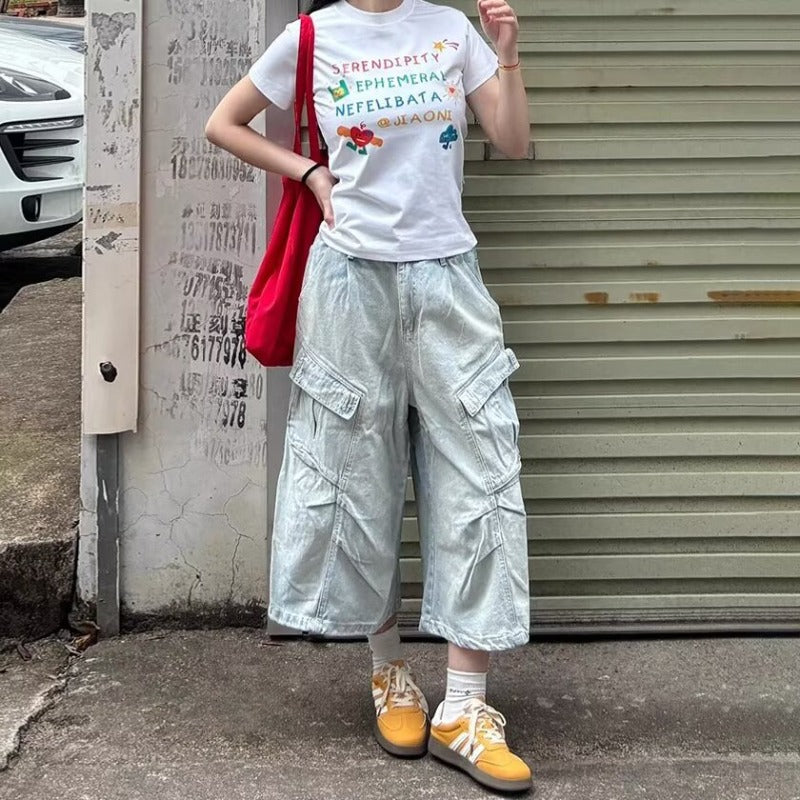 Women's jeans women's loose retro tooling cropped pants