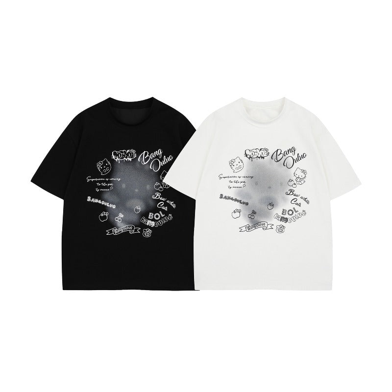 Men's t-shirt - american street style, premium summer design with cartoon hello kitty graphic, loose fit short sleeve tee