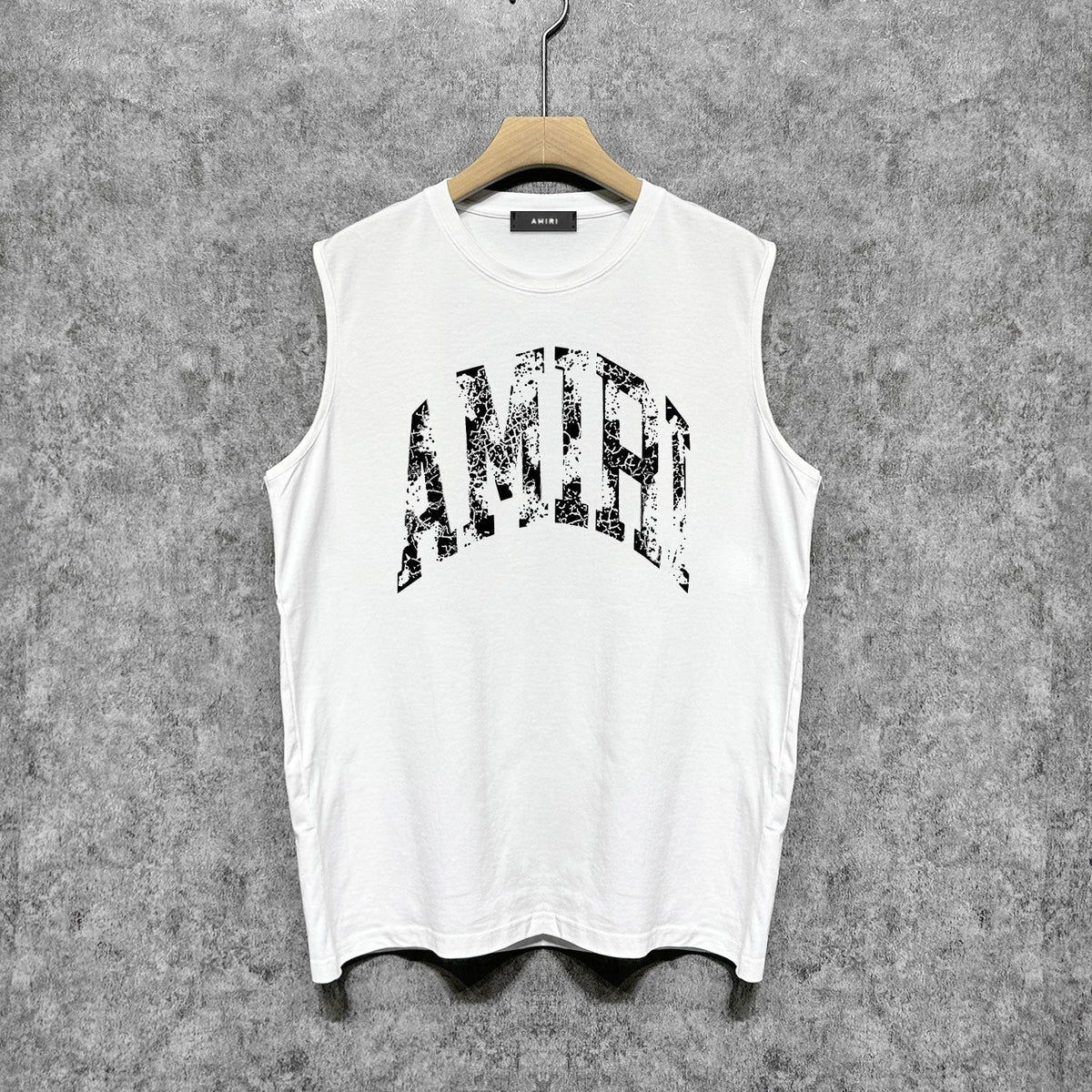 Amiri tank top with cracked curved letter cut outprinting