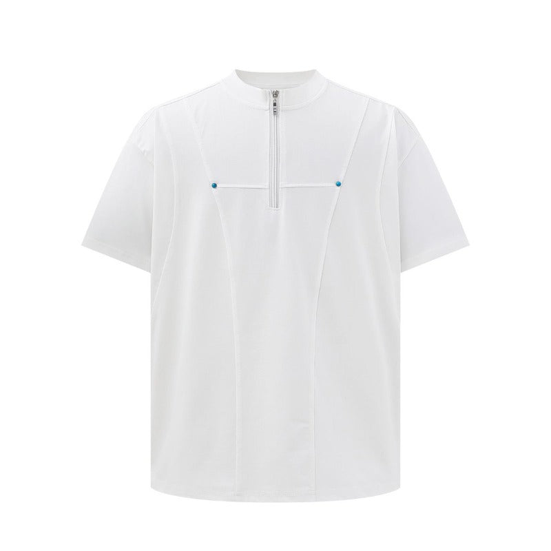 Men's t-shirt - american style, unisex, summer streetwear, high-end, deconstructed zipper design, relaxed fit, crew neck short sleeve tee