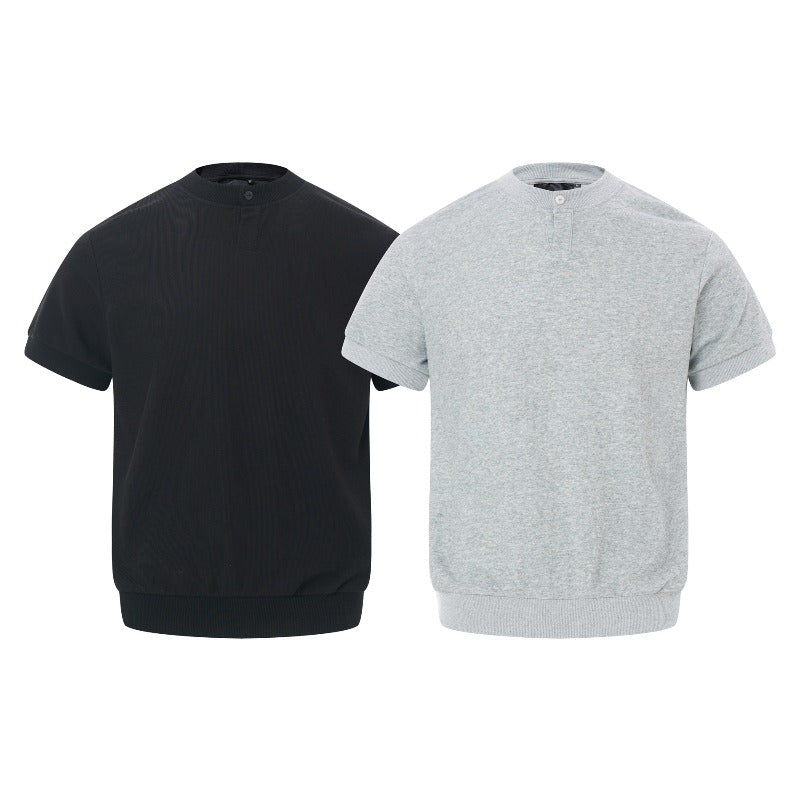 Men's t-shirt: american retro, unisex ribbed knit, stretch solid color, versatile design, men's high street slim fit short sleeve tee