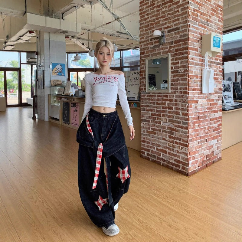 Women jeans retro loose scimitar pants