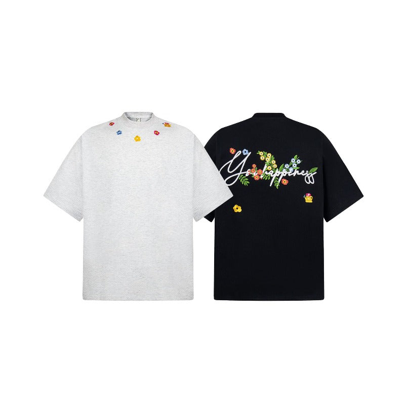 Men's t-shirt - american retro unisex short sleeve colorful thousand-needle embroidery design - men's high street loose fit t-shirt
