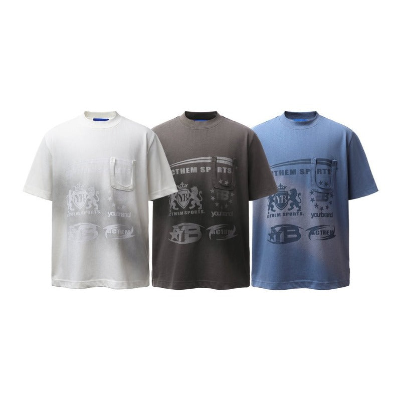 Men's t-shirt - american retro heavyweight double yarn high-quality washed and distressed print design, men's loose fit short sleeve tee