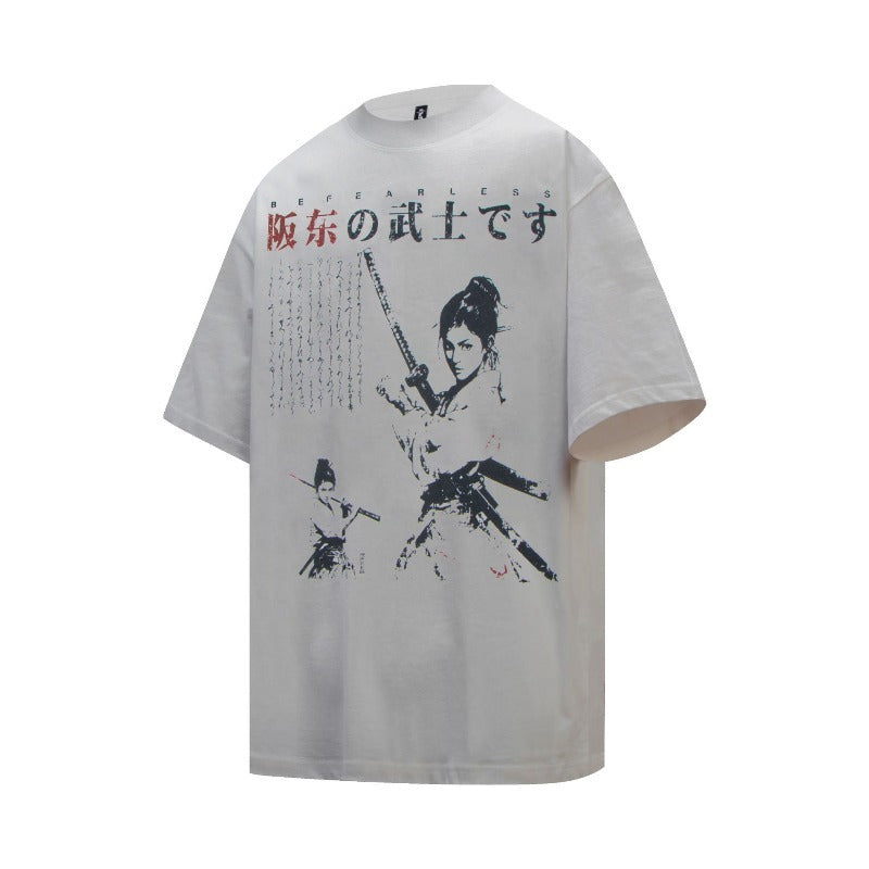 Men's t-shirt - american streetwear summer retro anime girl samurai design - premium quality loose fit short sleeve tee