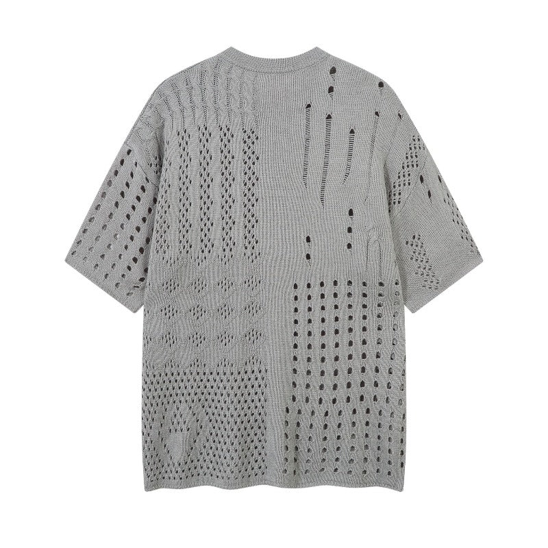 Men's t-shirt: american retro, high-end streetwear, relaxed fit, cutout design, knitted, loose fit, crew neck, short sleeve tee