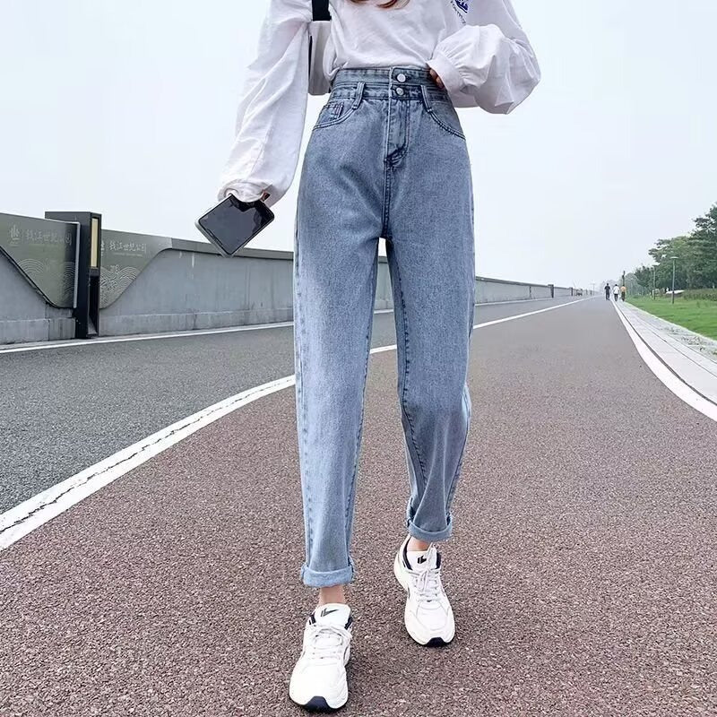 Women jeans spring & fallhigh waistloose nine-point pants