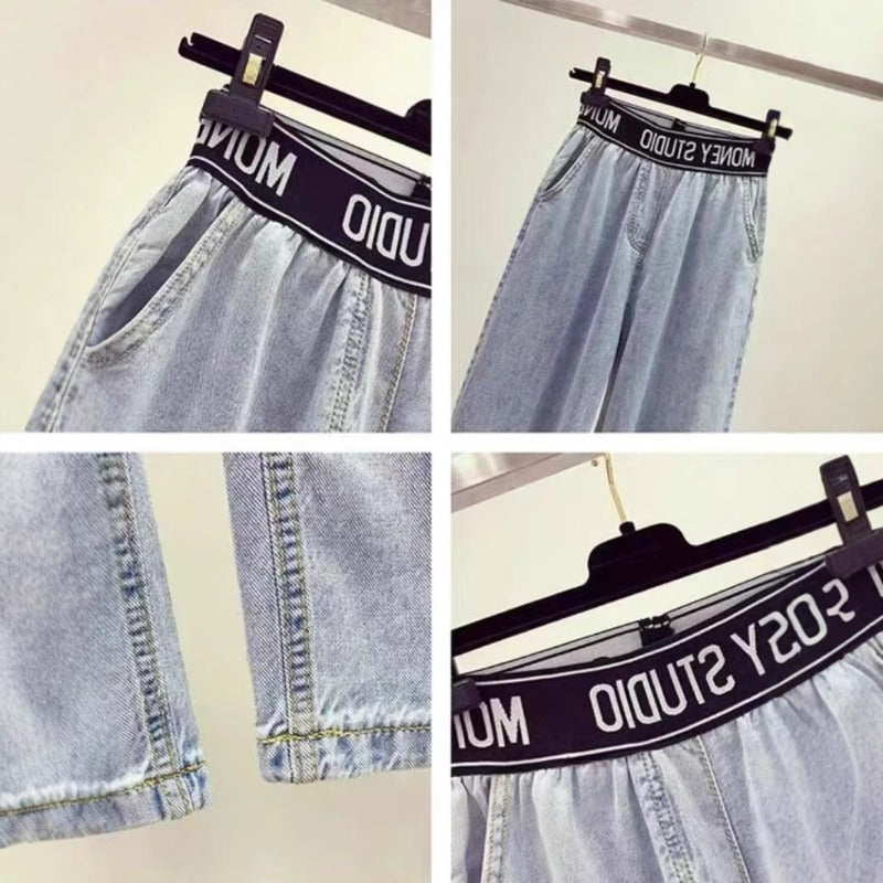 Women's jeans women's spring and summer high-waisted wide-leg pants