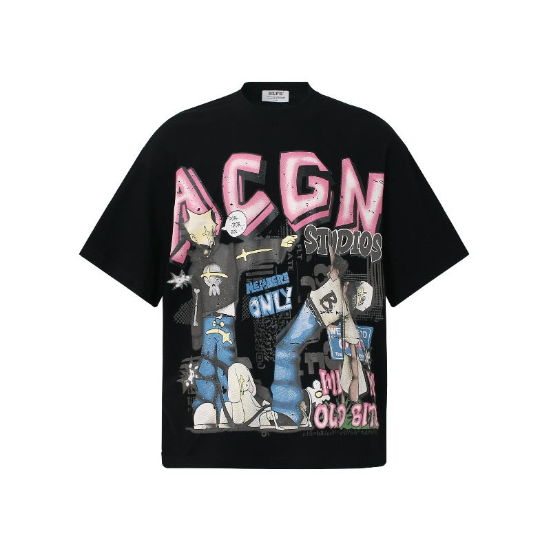 Men's t-shirt - american streetwear summer subculture hip-hop unisex high-end cartoon design loose fit short sleeve tee