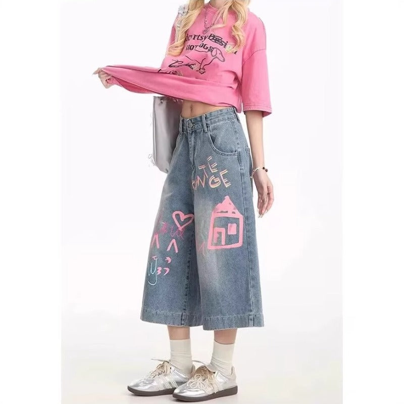 Women's jeans retro cropped pants women's summer loose