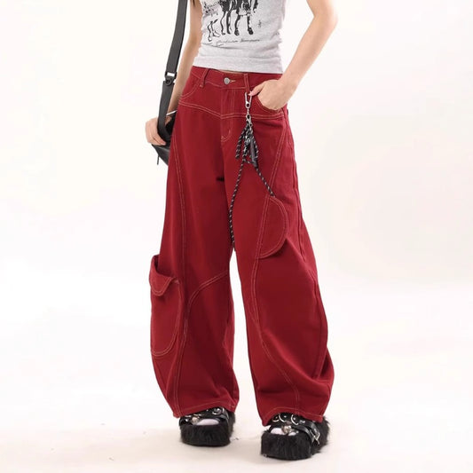 Women jeans with lanyard loosehigh waist