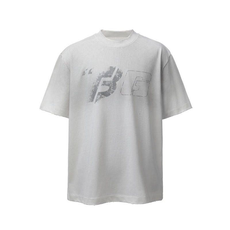 Men's t-shirt - american retro heavyweight double yarn washed & distressed print design - men's high street oversized short sleeve tee