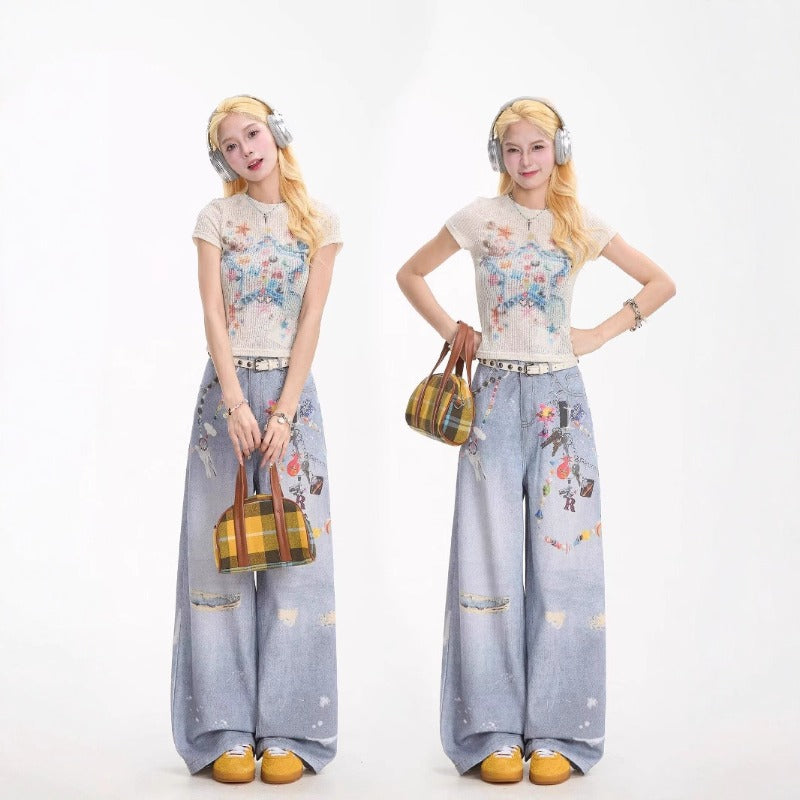 Women jeans summerfloralsprintingretro