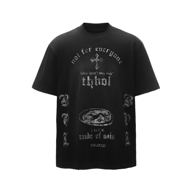 Men's t-shirt - american retro heavyweight double yarn washed & distressed print design - men's high street oversized short sleeve tee