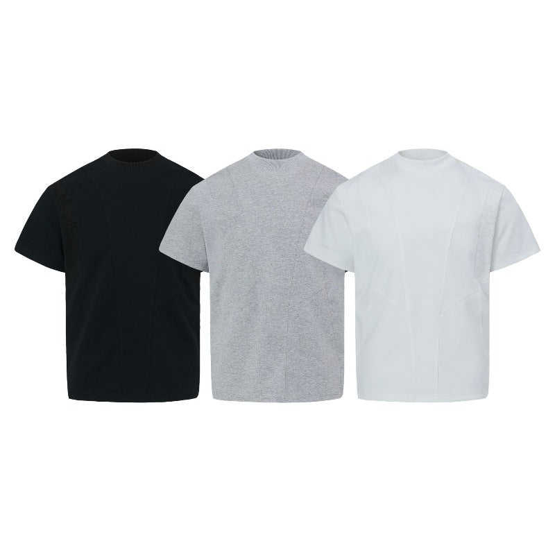 Men's t-shirt - american retro unisex air layer solid color deconstructed design - men's high street slim fit short sleeve tee